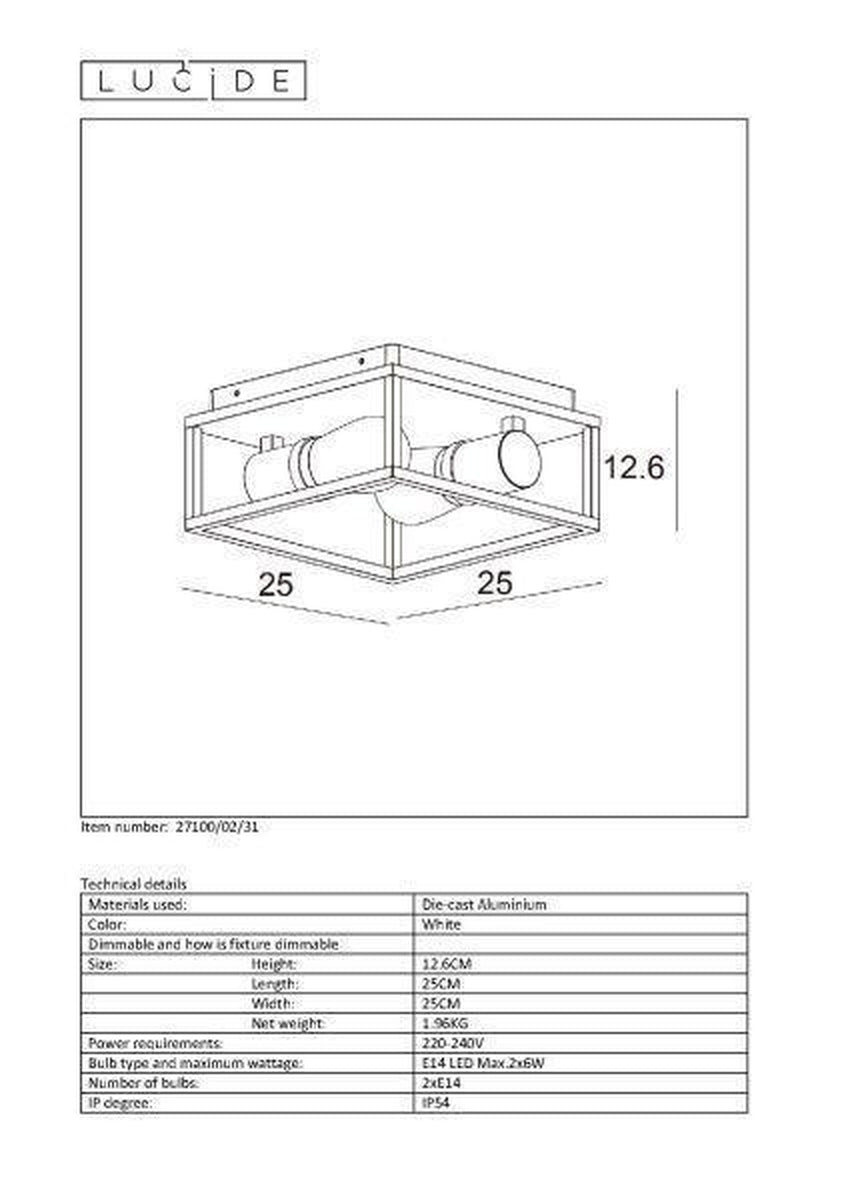 Carlyn taklampe baderom IP54-Taklamper-Lucide-Hvit-LC27100/02/31-Lightup.no