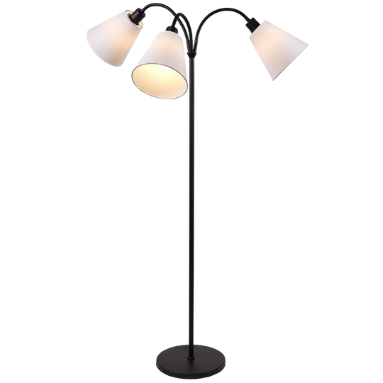 Connie gulvlampe 3 lys med lampeskjerm-Gulvlamper-Ms - belysning-Svart/Hvit-9400504231+9400683403-Lightup.no
