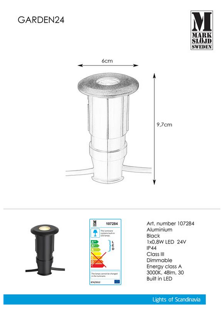 Decklight 0,8W - Garden 24 - Svart-Utebelysning Garden 24-Marksløjd-Svart-Mrk-107284-Lightup.no