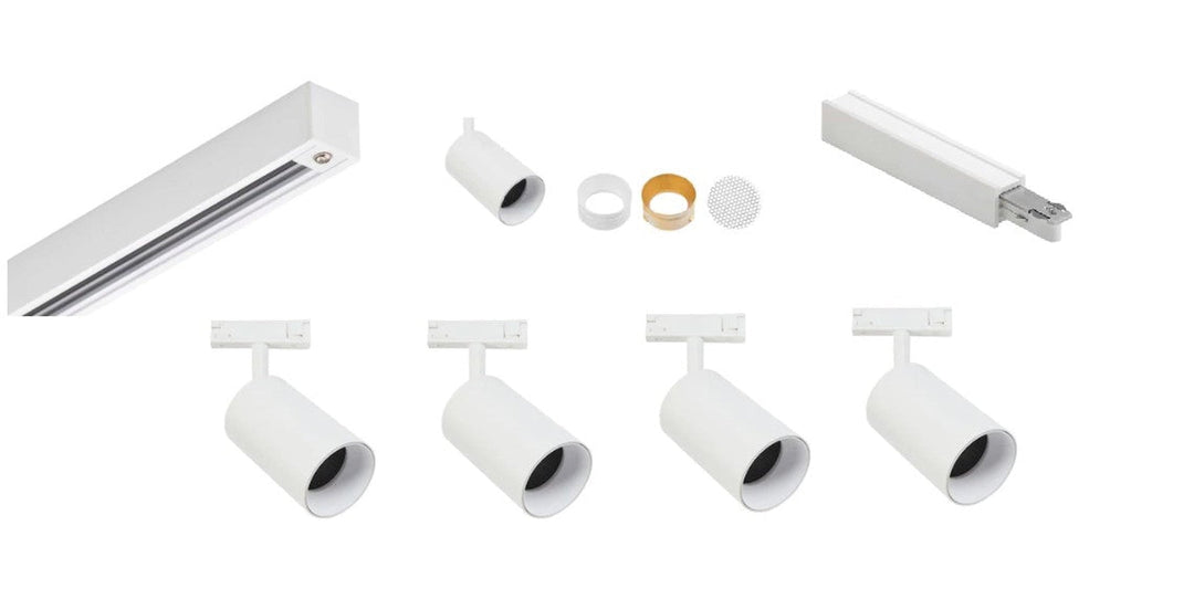 Designline Tube Pro komplett 1,9 meter spotskinne med 4 spotter GU10 - Hvit-Spotskinner 230V-Antidark-Hvit-3-311-20-1+4-311-01-1+2-312-01-1-Lightup.no