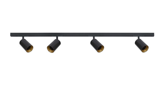 Designline Tube Pro komplett 1.9 meter spotskinne med 4 spotter GU10 - Svart-Spotskinner 230V-Antidark-Svart-3-311-20-2+4-311-01-2+2-312-01-2-Lightup.no