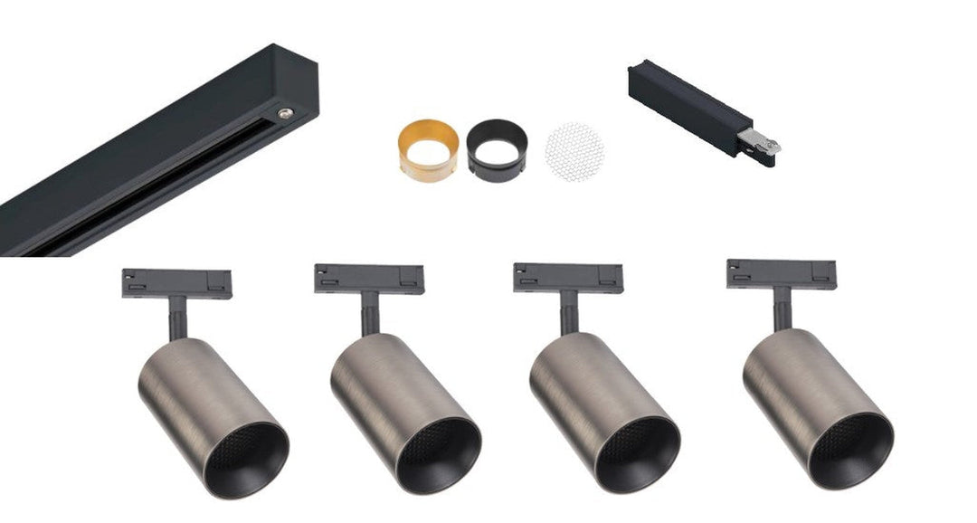 Designline Tube Pro komplett 1.9 meter spotskinne med 4 spotter GU10 - Svart/Titanium-Spotskinner 230V-Antidark-Svart-3-311-20-2+4-311-01-2+2-312-01-9-Lightup.no