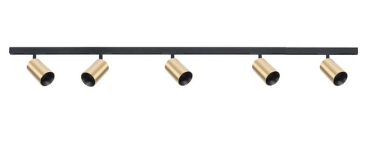 Designline Tube Pro komplett 1.9 meter spotskinne med 5 spotter GU10 - Svart/Messing-Spotskinner 230V-Antidark-Svart / Messing-3-311-20-2+4-311-01-2+2-312-01-4-5-Lightup.no