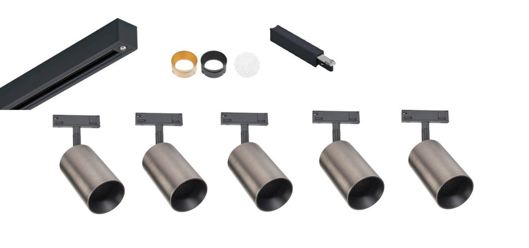 Designline Tube Pro komplett 1.9 meter spotskinne med 5 spotter GU10 - Svart/Titanium-Spotskinner 230V-Antidark-Svart-3-311-20-2+4-311-01-2+2-312-01-9-5-Lightup.no