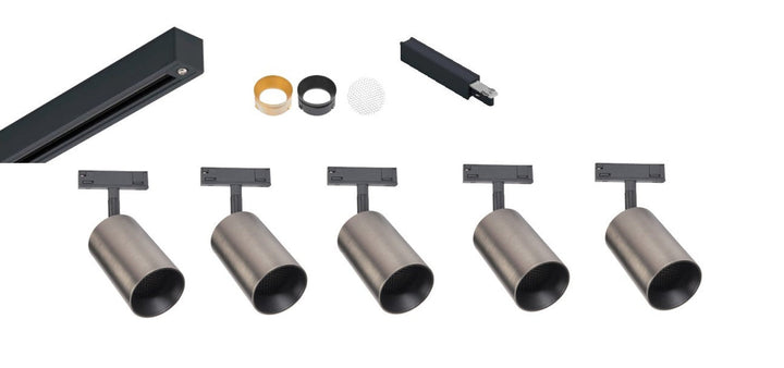 Designline Tube Pro komplett 1.9 meter spotskinne med 5 spotter GU10 - Svart/Titanium-Spotskinner 230V-Antidark-Svart-3-311-20-2+4-311-01-2+2-312-01-9-5-Lightup.no