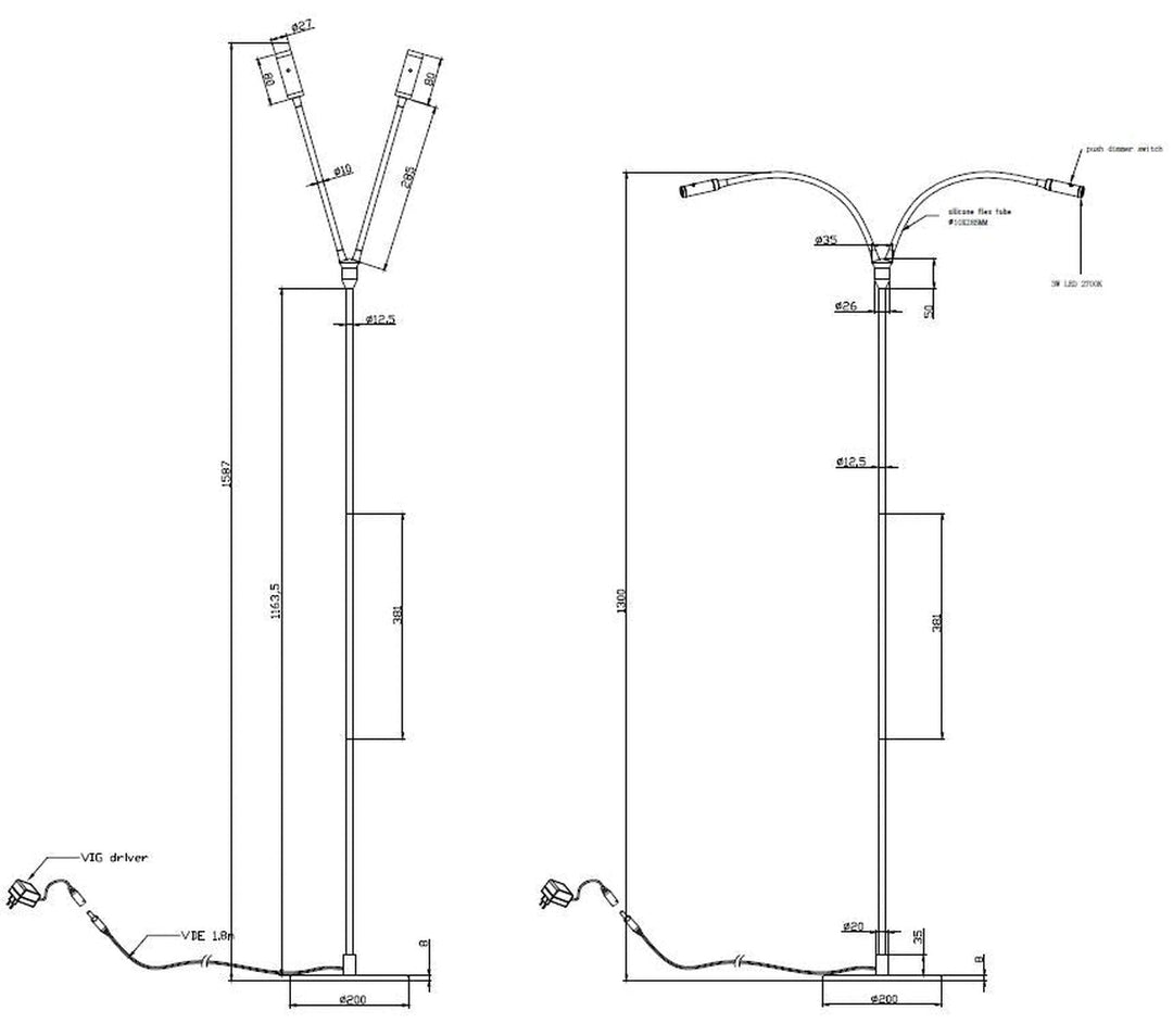 Flexi K2 gulvlampe 2x3W Dimbar - Hvit-Gulvlamper-NorDesign-372588206-Lightup.no