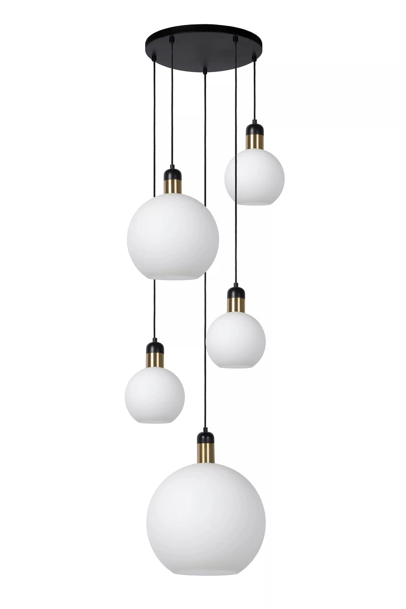 Julius takpendel rondell 5 lys - Opalglass-Takpendler-Lucide-Messing / Opal-LC34438/05/61-Lightup.no