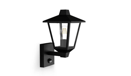 Kinno vegglampe opp utendørs IP44 E27 - Med sensor-Utebelysning vegg klassisk-Philips-Svart-929004141401-Lightup.no
