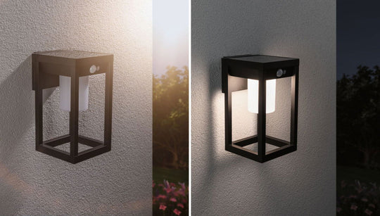 Marisol vegglampe utendørs 5,5W 3000 Kelvin m/bevegelses sensor - Solcelle-Utebelysning vegg klassisk-Paulmann-Svart-Pl-94572-Lightup.no