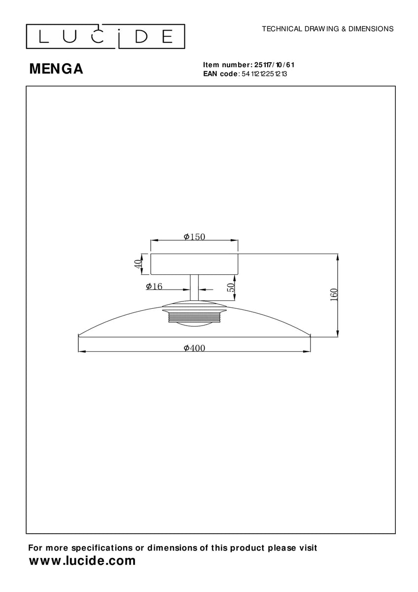 Menga taklampe 40 cm 11W 2700 Kelvin - Dimbar-Taklamper-Lucide-Hvit-LC25117/10/61-Lightup.no