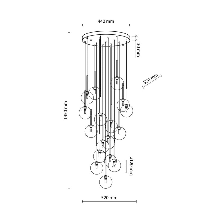 Nilos takpendel 17-lys-Takpendler-TK Lighting-Svart / Gullfarget-TK-5945-Lightup.no