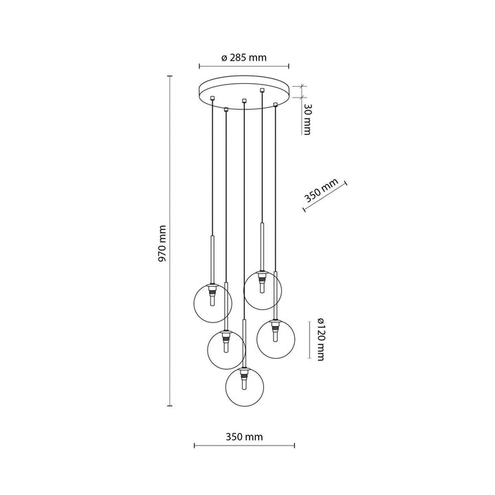 Nilos takpendel 5-lys-Takpendler-TK Lighting-Svart / Gullfarget-TK-5943-Lightup.no