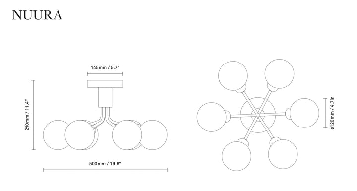 Nuura Apiales 6 taklampe satengsort / opal glass-Takpendler-Nuura-Opal-Nua__2059007-Lightup.no