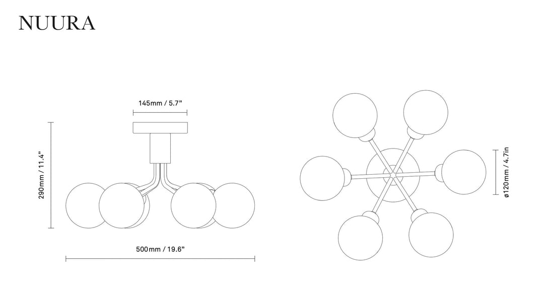 Nuura Apiales 6 taklampe - satengsort / optic røyket glass-Takpendler-Nuura-Svart / Røyk-Nua__2059009-Lightup.no