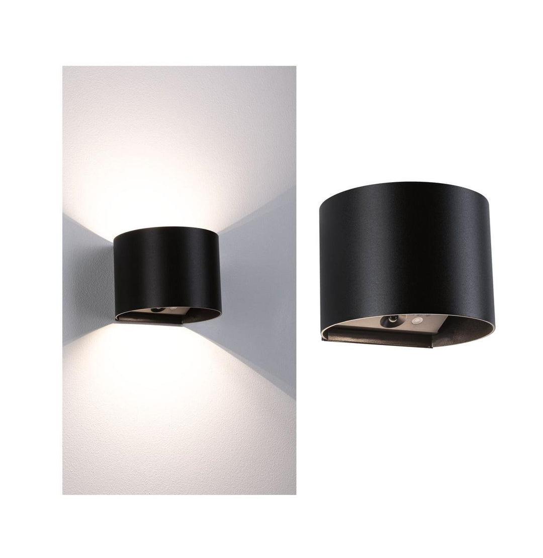 Nyara rund oppladbar vegglampe opp/ned lys med sensor-Utebelysning vegg opp og ned-Paulmann-Svart-PL-71284-Lightup.no