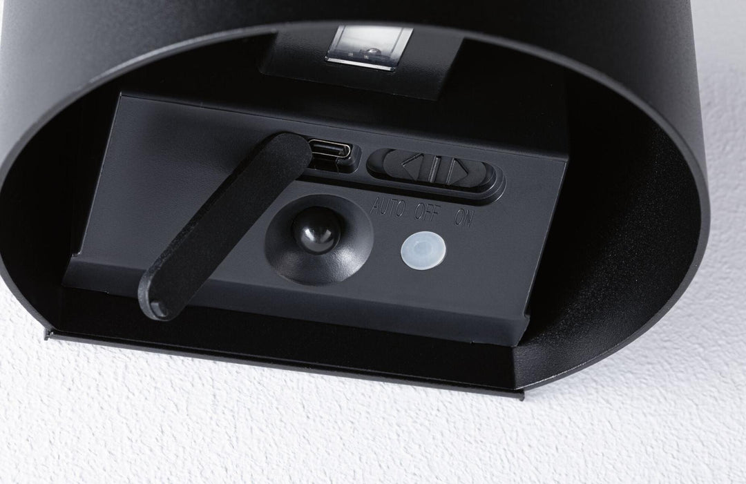 Nyara rund oppladbar vegglampe opp/ned lys med sensor-Utebelysning vegg opp og ned-Paulmann-Svart-PL-71284-Lightup.no