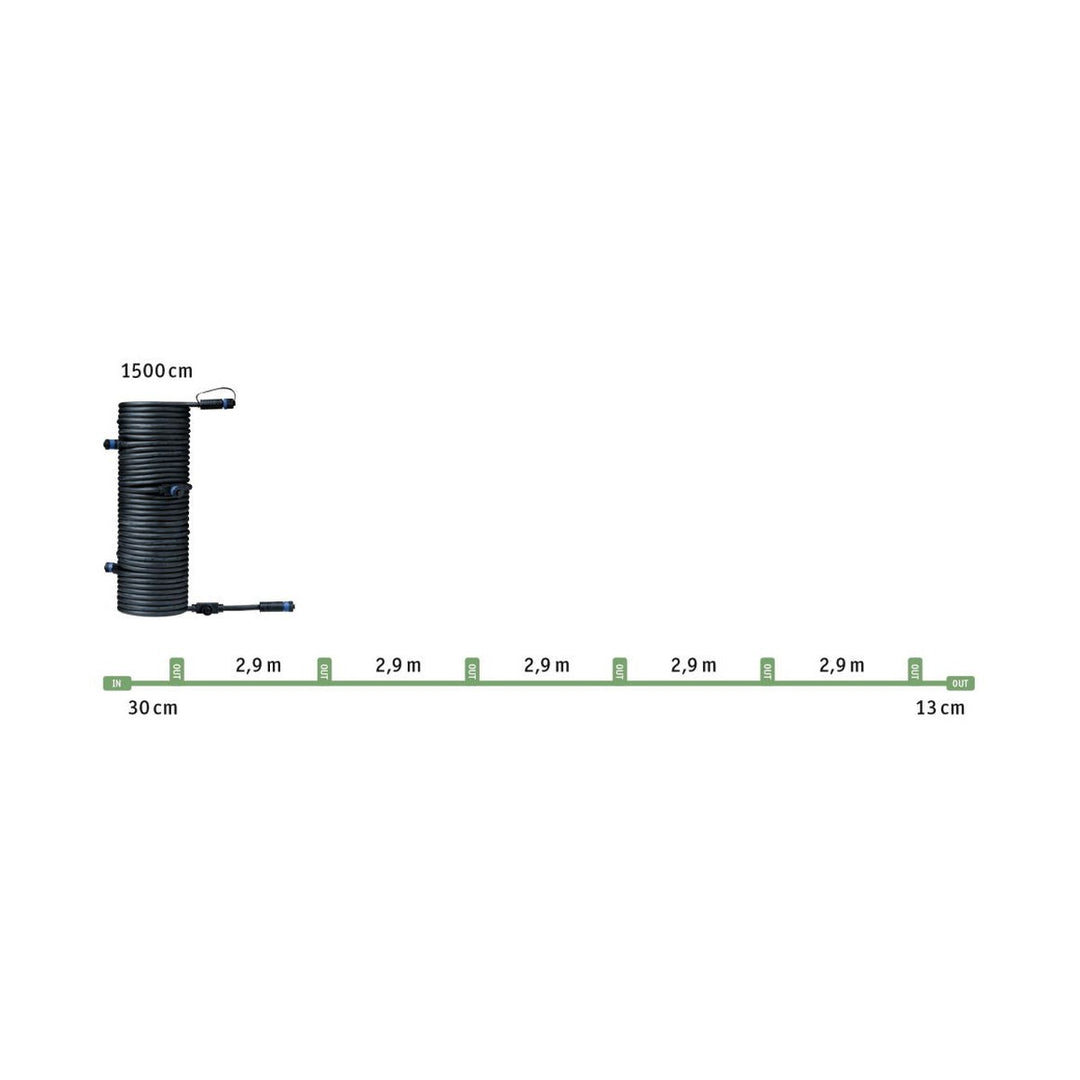 Plug & Shine 15 meter kabel med 7 utganger-Utebelysning Hagebelysning-Paulmann-Svart-Pl-93931-Lightup.no