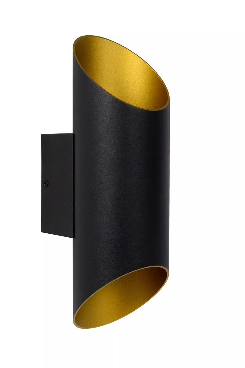 Quirijn vegglampe opp/ned innendørs - Svart/Matt gullfarget-Vegglamper-Lucide-Svart / Messing-LC09233/01/30-Lightup.no
