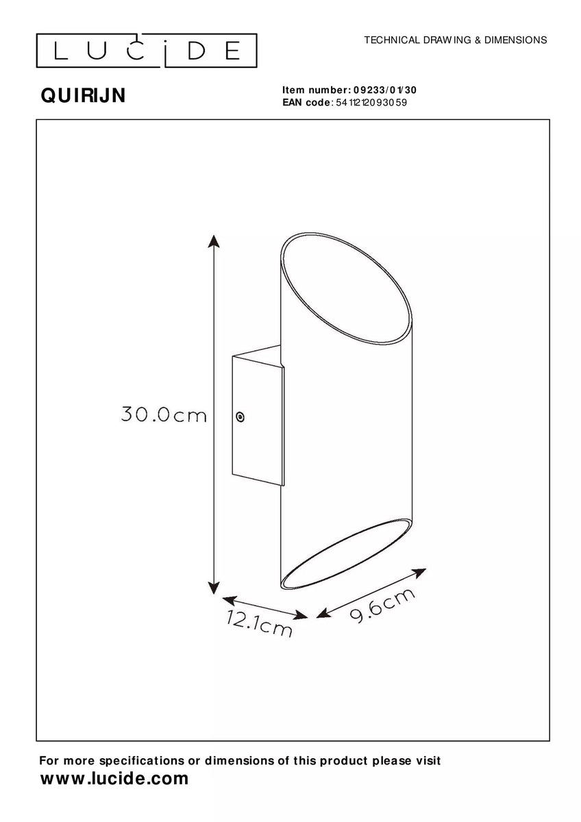Quirijn vegglampe opp/ned innendørs - Svart/Matt gullfarget-Vegglamper-Lucide-Svart / Messing-LC09233/01/30-Lightup.no