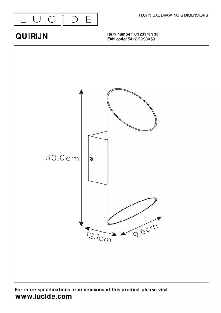Quirijn vegglampe opp/ned innendørs - Svart/Matt gullfarget-Vegglamper-Lucide-Svart / Messing-LC09233/01/30-Lightup.no