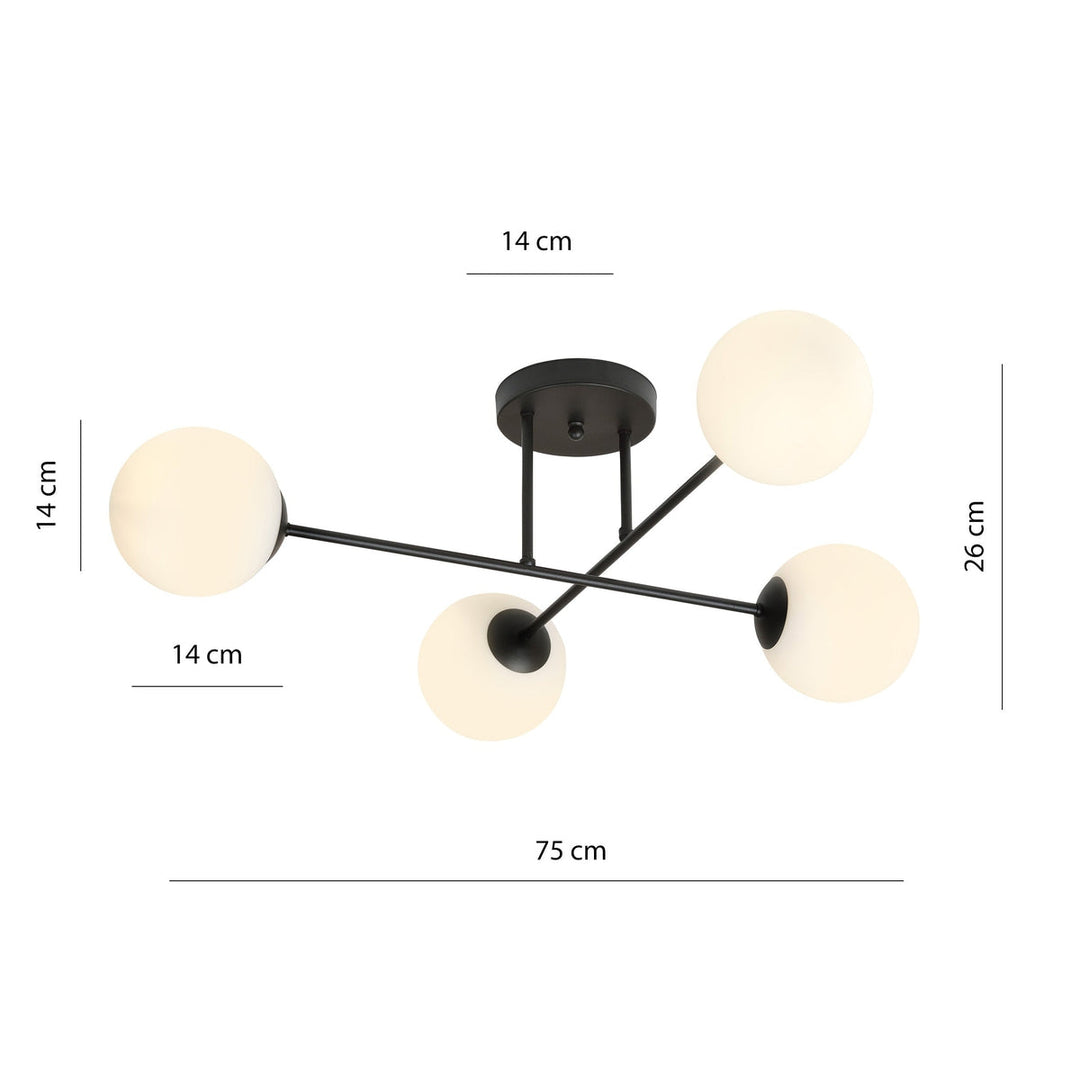 Roma taklampe 4-lys - Svart/Opal-Taklamper-Emibig-Svart / Opal-1232/4-Lightup.no