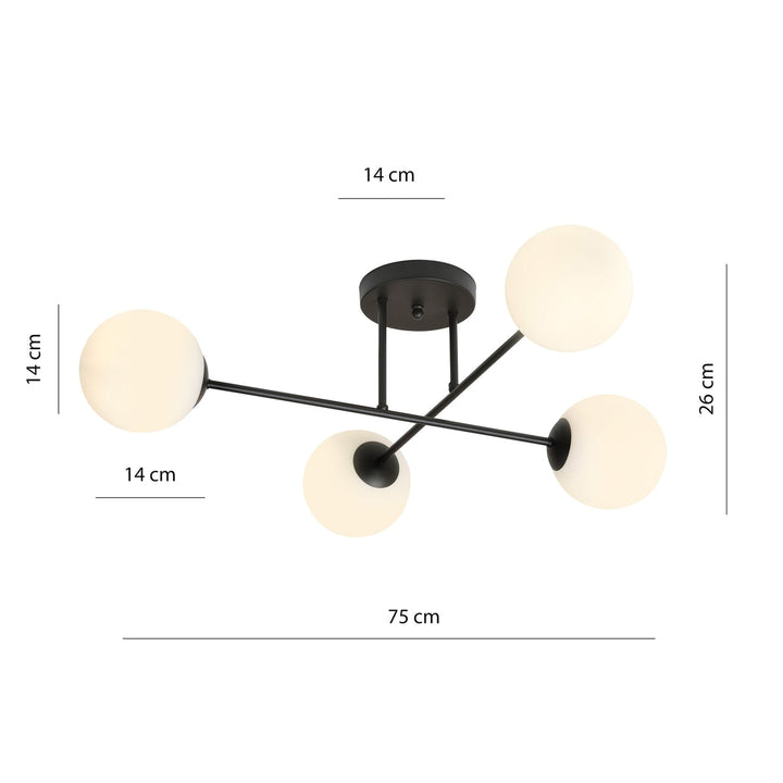 Roma taklampe 4-lys - Svart/Opal-Taklamper-Emibig-Svart / Opal-1232/4-Lightup.no