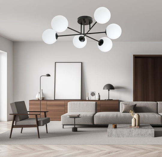 Roma taklampe 6-lys - Svart/Opal-Taklamper-Emibig-Svart / Opal-1232/6-Lightup.no