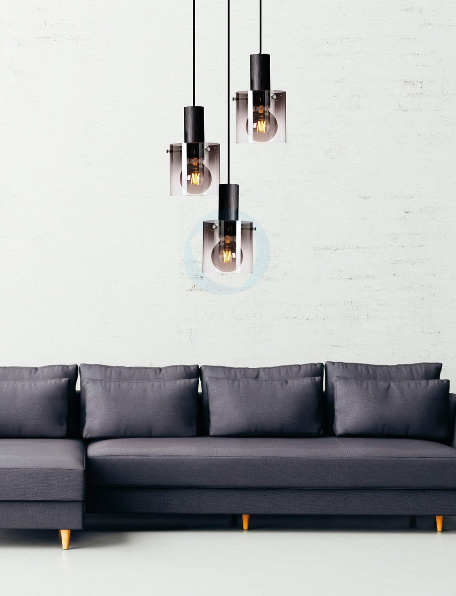 Roxy rondell 3 lys takpendel - Røykfarget glass-Takpendler-Ms - belysning-Røyk-9400106621-Lightup.no