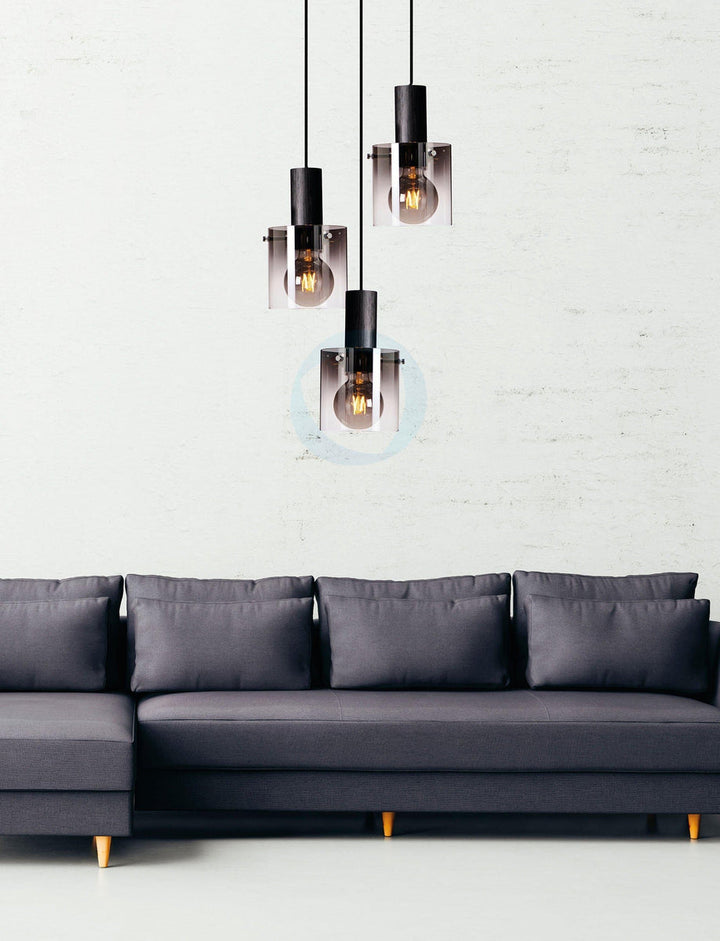 Roxy rondell 3 lys takpendel - Røykfarget glass-Takpendler-Ms - belysning-Røyk-9400106621-Lightup.no