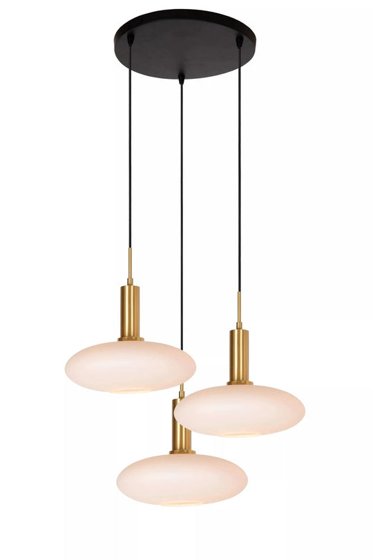 Singala rondell takpendel 3-lys - Svart/Opal/Messingfarget-Takpendler-Lucide-Svart / Opal-LC25413/13/02-Lightup.no