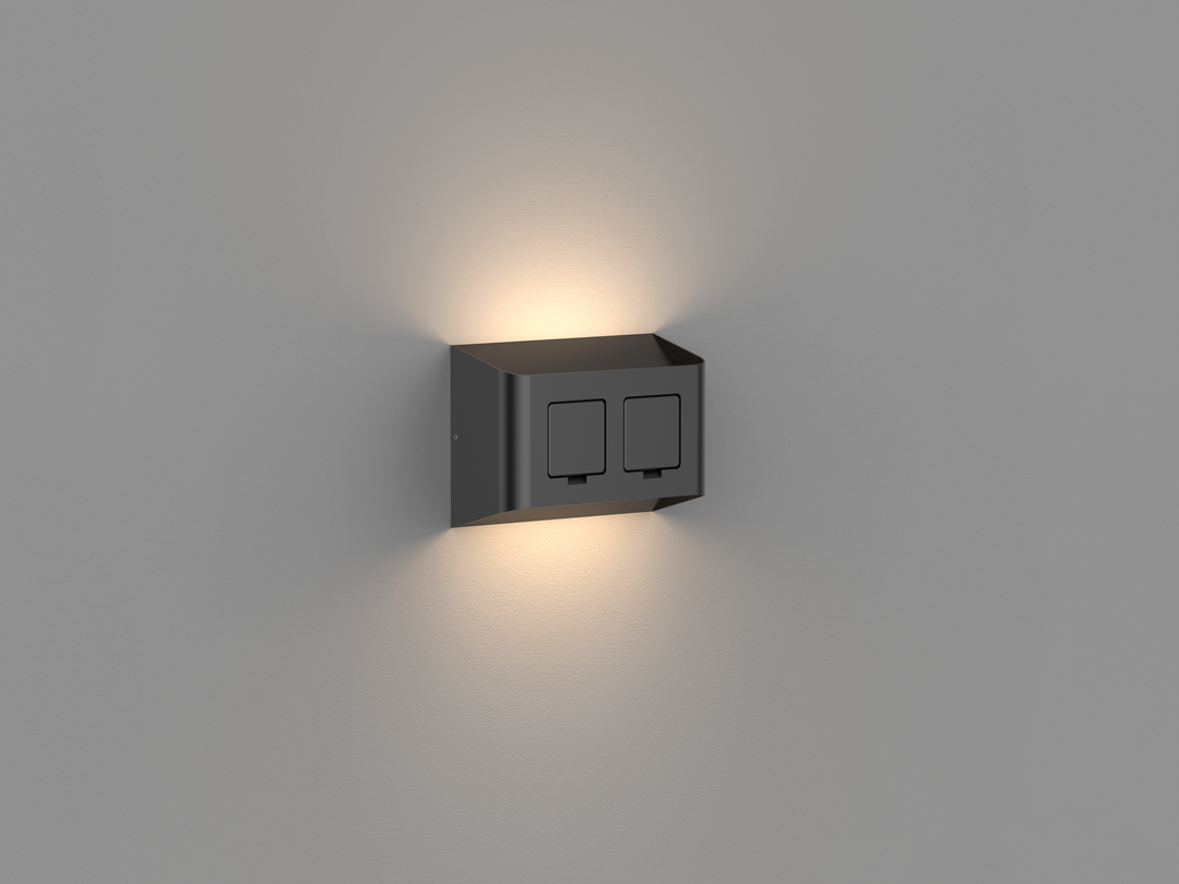 Søgne vegglampe utendørs opp/ned lys IP44 10W m/dobbel stikkontakt - Dimbar-Utebelysning vegg opp og ned-Aneta Lighting-Svart-AP-3102560-Lightup.no