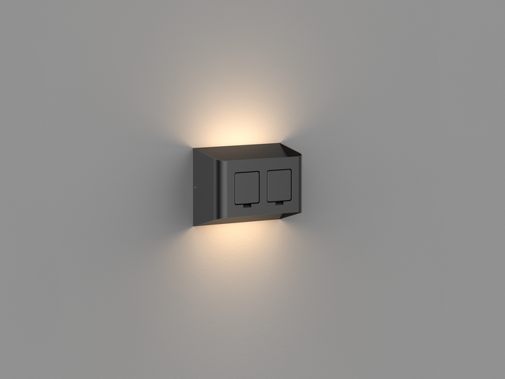 Søgne vegglampe utendørs opp/ned lys IP44 10W m/dobbel stikkontakt - Dimbar-Utebelysning vegg opp og ned-Aneta Lighting-Svart-AP-3102560-Lightup.no