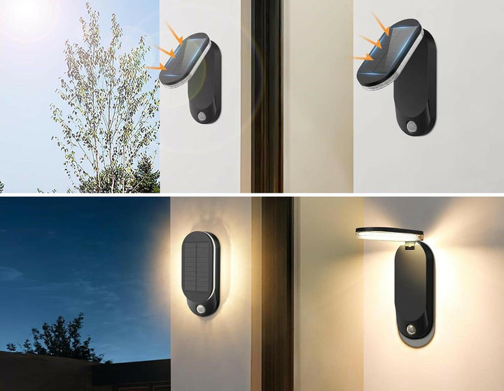 Solar vegglampe 5W 3000 Kelvin IP65 utendørs med solcelle og sensor-Utebelysning vegg opp og ned-NorDesign-Svart-401320505-Lightup.no