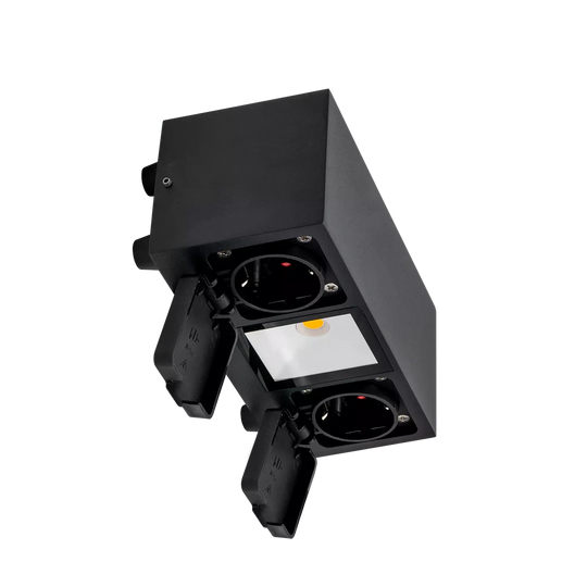 Talos vegglampe utendørs IP54 8W m/dobbel stikkontakt-Utebelysning vegg opp og ned-Norlux-Svart-102070-100-2-p-Lightup.no