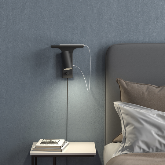 Tyson vegglampe m/USB høyre side dimbar - Svart-Vegglamper-Belid-Svart-507908624-Lightup.no