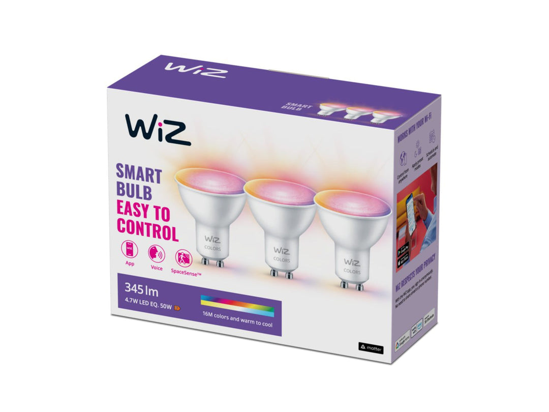 WiZ GU10 Lyspære 4,7W Wifi - Fullfarge 3 pakning-LED-pære GU10-WiZ-929002448433-Lightup.no