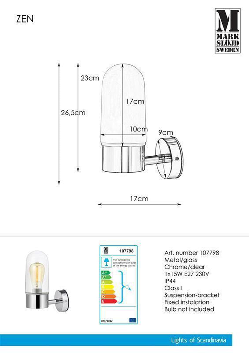 Zen vegglampe IP44 - Krom/klar - Krom / Klar-Baderomsbelysning vegglamper-Marksløjd-Krom / Klar-Mrk-107798-Lightup.no