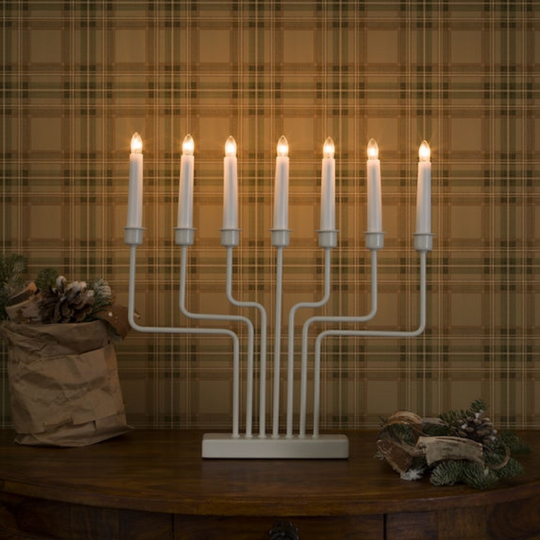 Adventsstake 7 armet - Hvit-Julebelysning adventsstake-Konstsmide-3528-215TR-Lightup.no