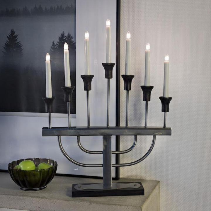Adventsstake 7 armet ubehandlet metall-Julebelysning adventsstake-Konstsmide-Svart-2255-710TR-Lightup.no