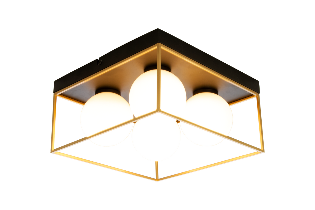 Astro taklampe 28x28 - Svart/opal/gullfarget-Taklamper-Aneta Lighting-Svart / Opal-66010-15-04-Lightup.no