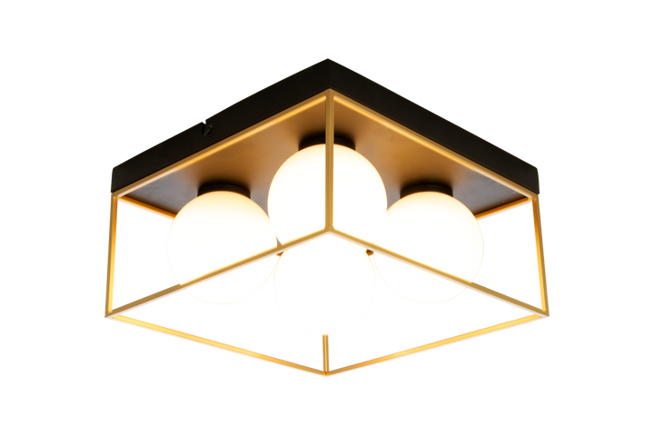 Astro taklampe 28x28 - Svart/opal/gullfarget-Taklamper-Aneta Lighting-Svart / Opal-66010-15-04-Lightup.no