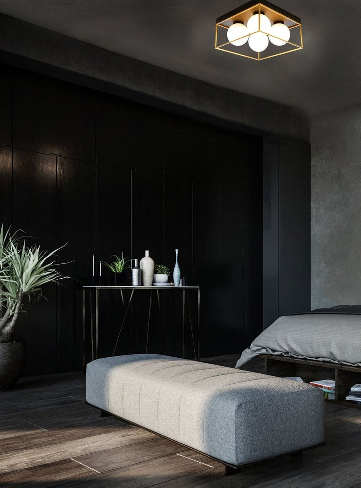 Astro taklampe 28x28 - Svart/opal/gullfarget-Taklamper-Aneta Lighting-Svart / Opal-66010-15-04-Lightup.no