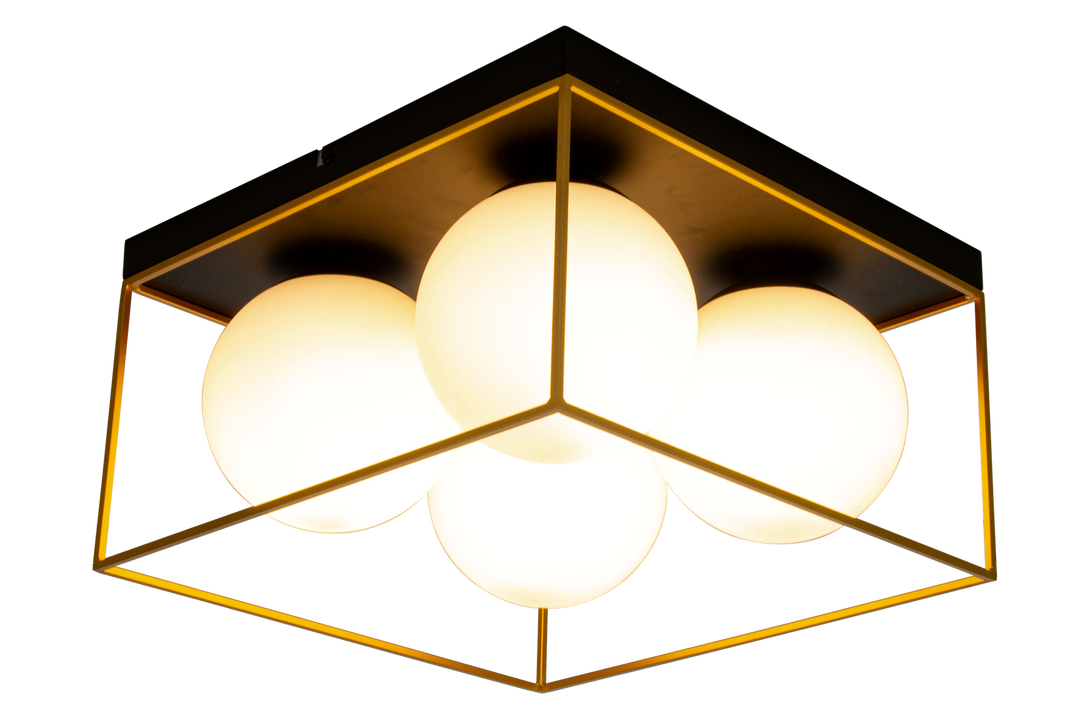 Astro taklampe 36x36 cm - Svart/opal/gullfarget-Taklamper-Aneta Lighting-Svart / Opal-66011-15-04-Lightup.no