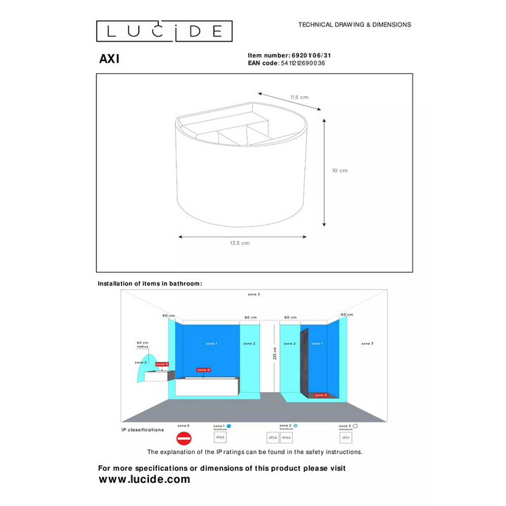 Axi round vegglampe opp/ned baderom IP54 6 watt 2700 Kelvin - Svart-Vegglamper-Lucide-Svart-LC69201/06/30-Lightup.no