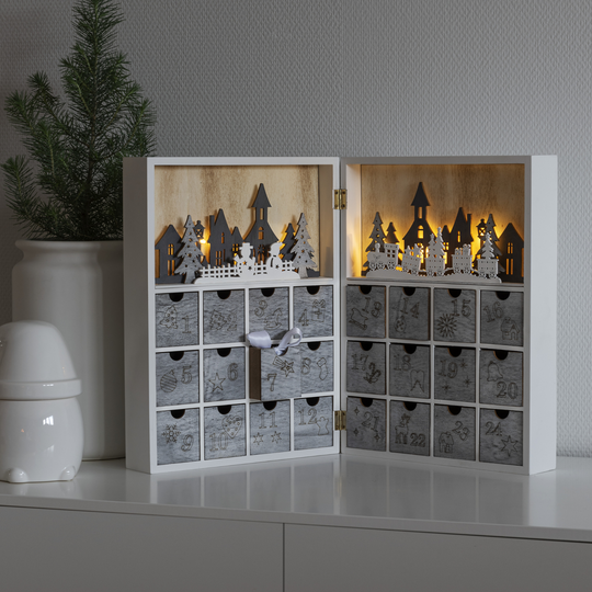 Julekalender med lys - Batteridrevet-Julebelysning dekor og pynt-Konstsmide-Hvit-3283-210-Lightup.no