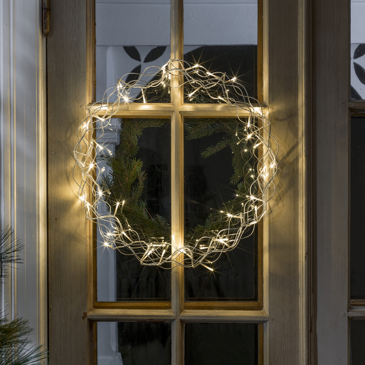 Julekrans med lys 45 cm varmhvit led - Sølv-Julebelysning dekor og pynt-Konstsmide-Hvit-2891-303-Lightup.no