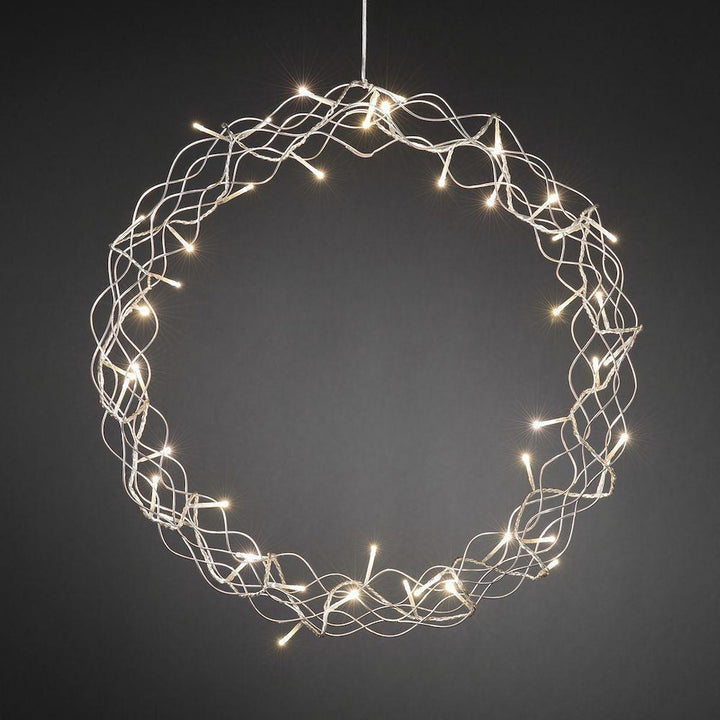 Julekrans med lys 45 cm varmhvit led - Sølv-Julebelysning dekor og pynt-Konstsmide-Hvit-2891-303-Lightup.no