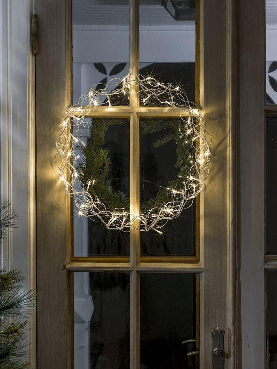 Julekrans med lys 45 cm varmhvit led - Sølv-Julebelysning dekor og pynt-Konstsmide-Hvit-2891-303-Lightup.no