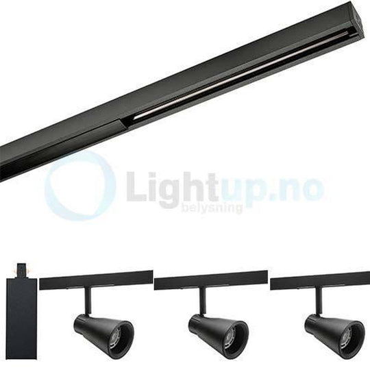 Komplett Zip Zoom 3x6,5W m/endetilkobling - Svart-Zip spotskinne-Sg Armaturen As-3200750/3-Lightup.no