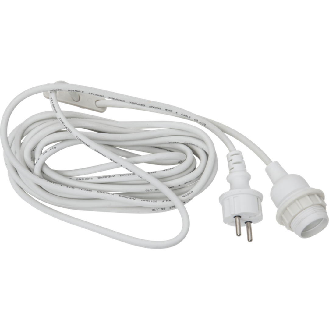 Ledning 5 meter for pendel E27 ringfeste utendørs IP44 m/støpsel - Hvit-Utebelysning Hagebelysning-Star Trading-Hvit-418-35-Lightup.no